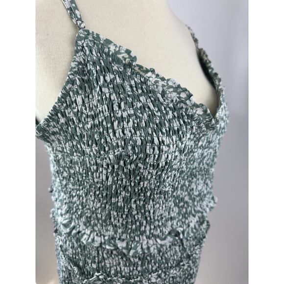 Abercrombie & Fitch Smocked Mini Dress Ruffle Green White Size XLT XL Tall - Picture 5 of 16